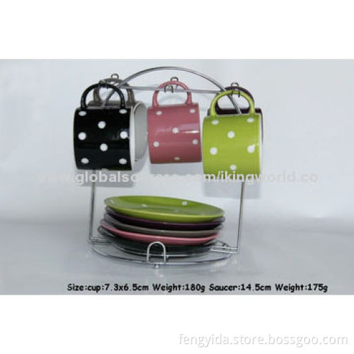 Ceramic Cup and Saucer with Metal Stand, FDA, 84/500/EEC, LFGB Marks